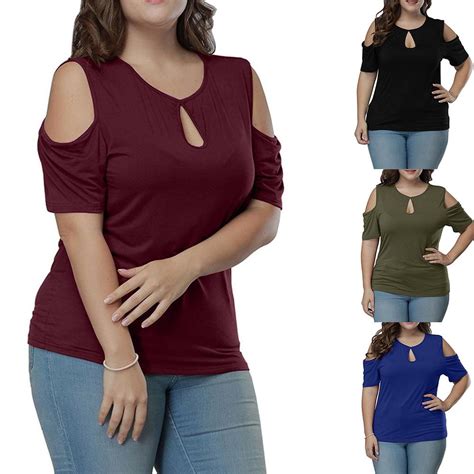 Buy Sexy Cold Shoulder Summer Short Sleeve Solid Color Women O Neck