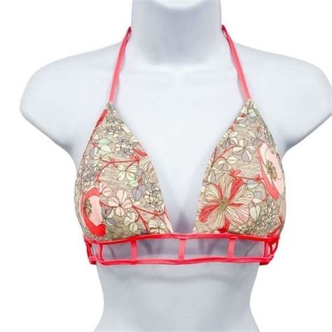 Victoria S Secret Floral Print Neon Ladder Trim Cutout Bikini Top Size M From Reclaimed