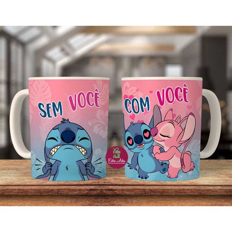 Caneca Lilo Namorado Stitch Presente Casal Personalizada Porcelana Dia