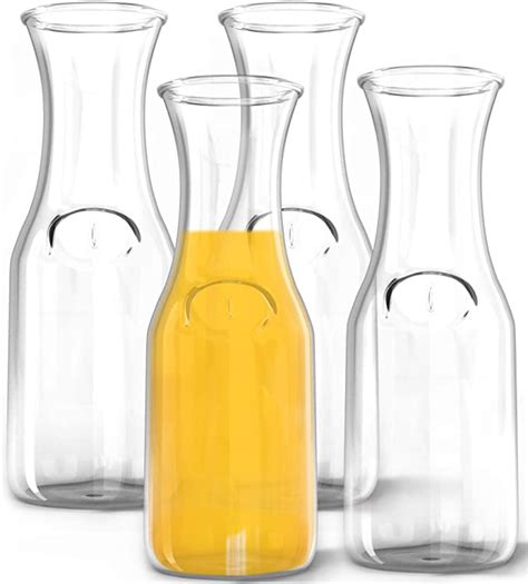 1 Liter Glass Carafe 4 Pack Elegant Wine Decanter And Drink Pitcher Narrow Neck For