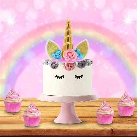 Licorne Cake Topper Fleurs À La Main Licorne Corne Oreilles Joyeux