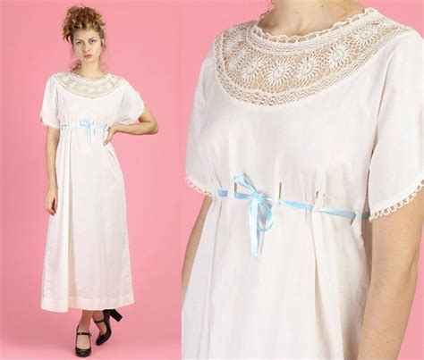 Antique Edwardian White Cotton Crochet Trim Nightgown Gem