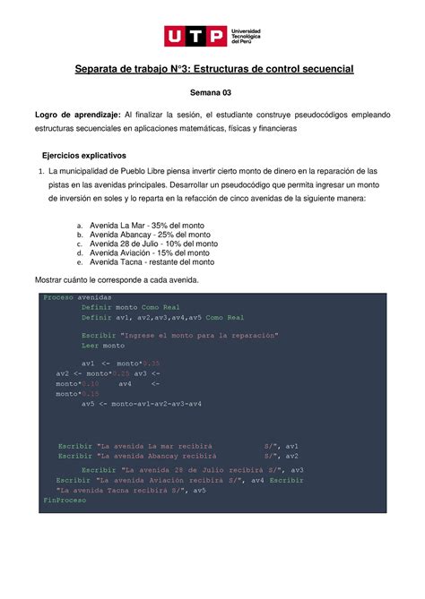 Estructuras De Control S S Ejercicios Resueltos Separata De