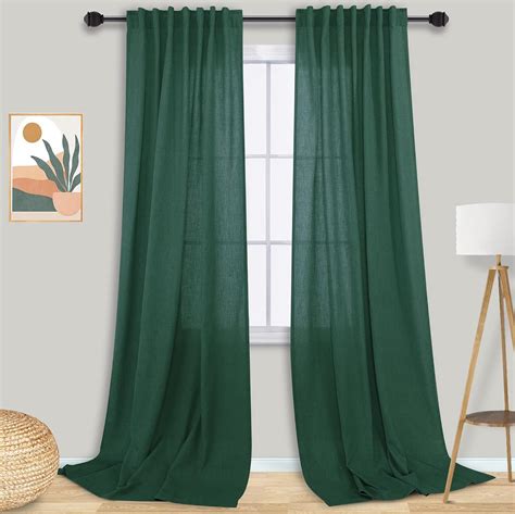 Amazon.com: Emerald Green Linen Curtains 108 Inch Length for Living ...