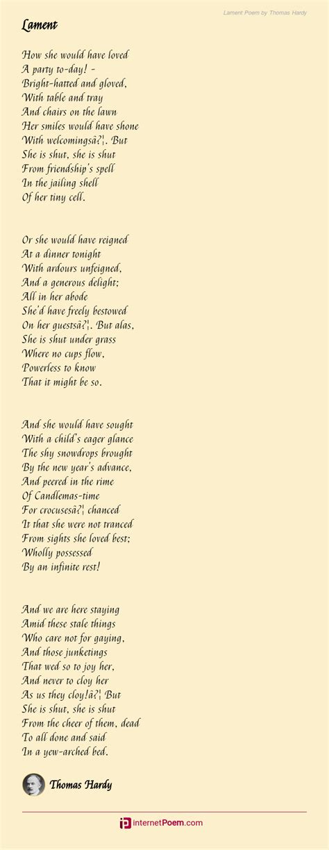 Lament Poem by Thomas Hardy