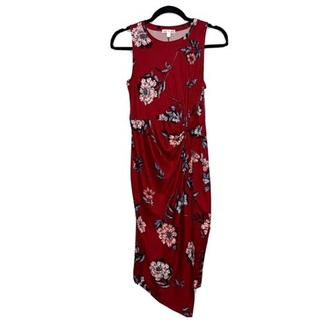 Nine Britton Dresses Nine Britton Burgundy Floral Brushed Knit Midi