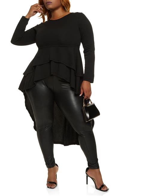 Plus Size Long Sleeve Tiered High Low Peplum Top