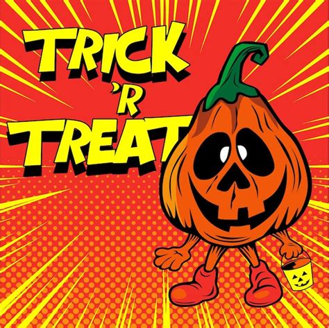 Premium Vector | Pumpkin say treat or treat bring candy bucket in retro ...