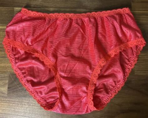 Vintage Nylon Lace Bikini Panties Red Bright Stripe S Gem