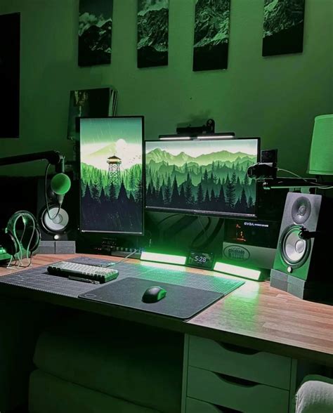 Green Gaming Room Gaming Room Setup Computer Desk Setup Video Game