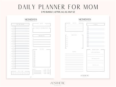 Undated Minimalist Mom Printable Daily Planner, Daily Planner Inserts ... 