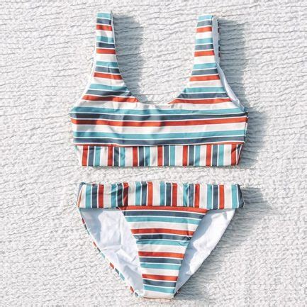 Sexy Two Piece Stripe Bikini Swimsuit Power Day Sale