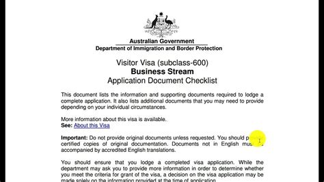 ️ Australian Business Visitor Stream Visa Checklist Subclass 600 ️