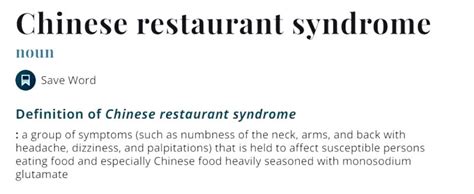 The Dictionary Definition of 'Chinese Restaurant Syndrome' is Total BS