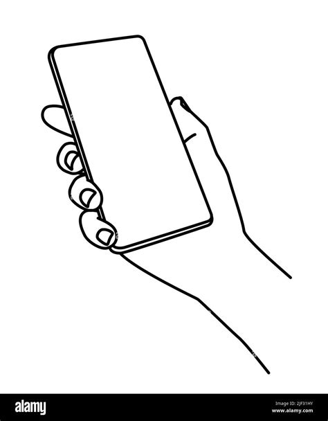 Hand Holding Mobile Phone Hand Drawn With Thin Line Vector