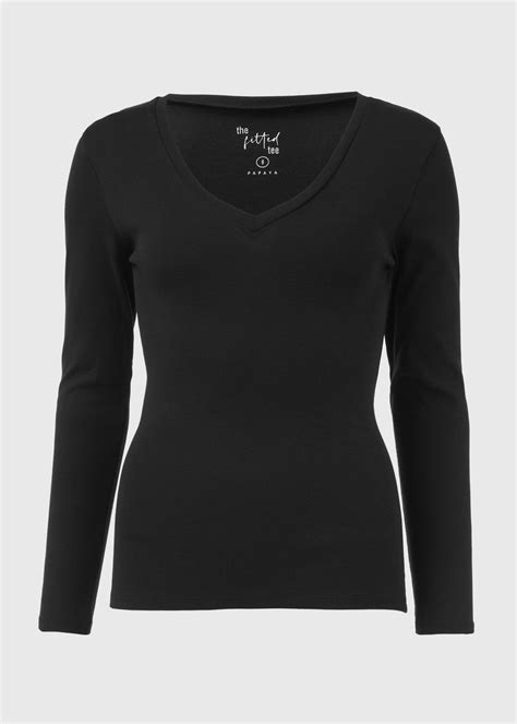 Black V Neck Long Sleeve T Shirt Matalan