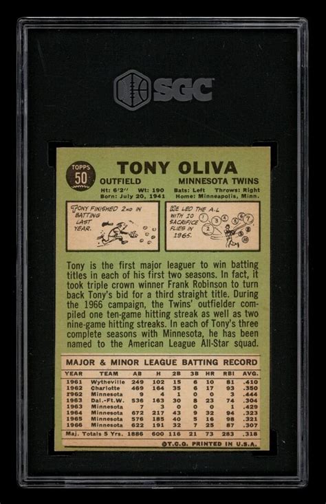 1967 Topps Set Break 50 Tony Oliva SGC 7 NM EBay