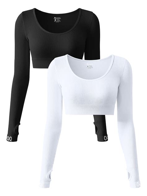 Oqq Women S Piece Crop Tops Workout Long Sleeve Yoga Exercise Crop