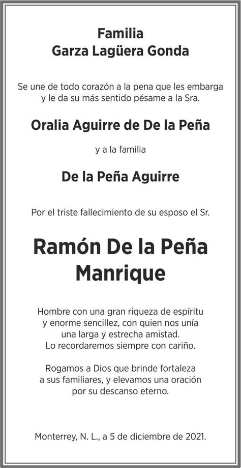 Ing Ram N De La Pe A Manrique Obituario Esquela