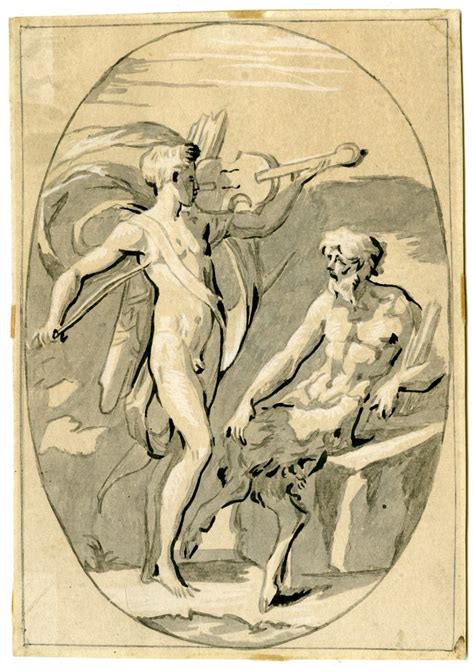 Original Pen Ink Drawing Satyr Muse Violin Nude Anonymous C Pictura Antique Prints