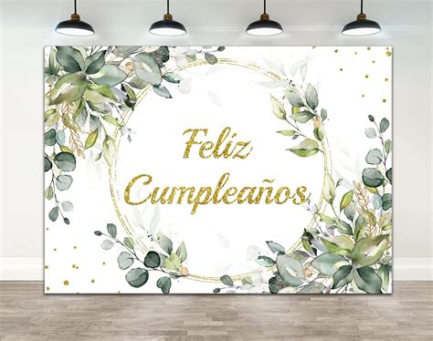 Ticuenicoa 7×5ft Feliz Cumpleaños Backdrop Green Leaf