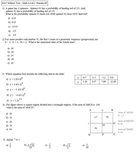 Sat Math Practice Worksheets Free Printable