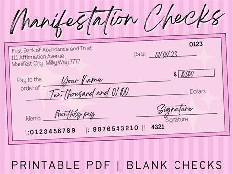 A Pink Check Card With The Words Printable Blank Checks On It