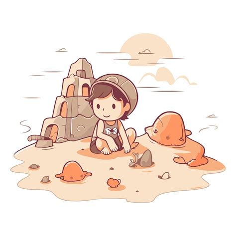 Premium Vector Cute Little Boy Playing In Sand Cartoon Style