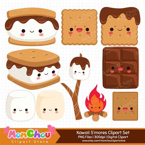 Sale Off Kawaii S Mores Clipart Cute Smore Clip Art Set Instant