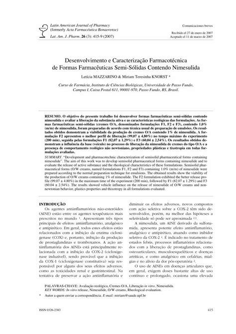 Pdf Desenvolvimento E Caracteriza O Farmacot Cnica E