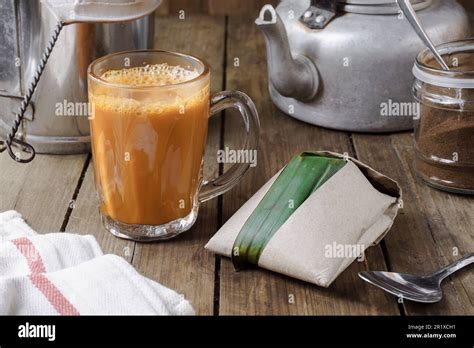 Hot Drink Teh Tarik With Coconut Rice Nasi Lemak Bungkus Is A Popular Breakfast In Malaysia