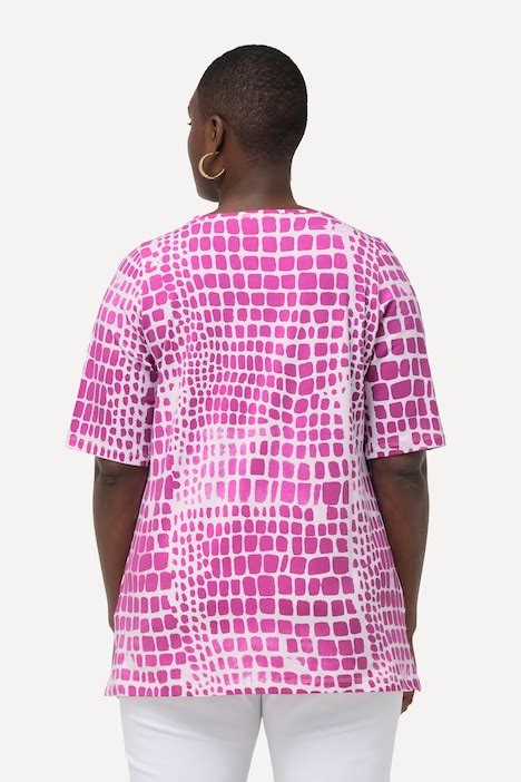 Snakeskin Print Short Sleeve Pima Cotton Tee Magenta Ulla Popken