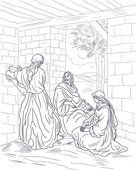 Jesus Visits Mary And Martha Coloring Page ColouringPages