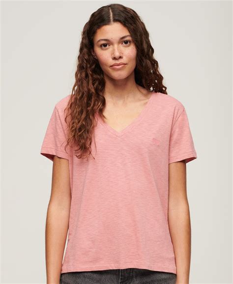 Womens Slub Embroidered V Neck T Shirt In Dusty Rose Superdry Uk