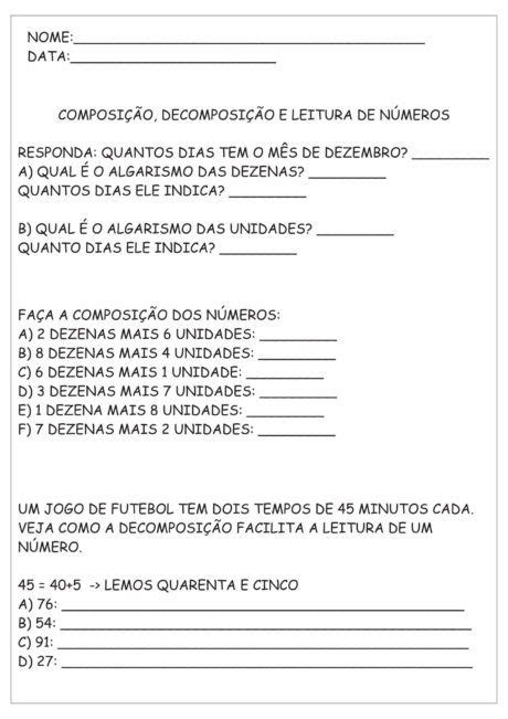 Atividades Decomposição De Números Para Matemática