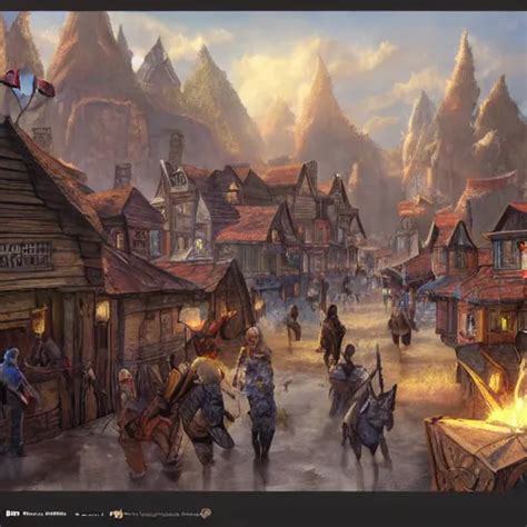 Large Fantasy Town Filled With People Game Concept Stable Diffusion