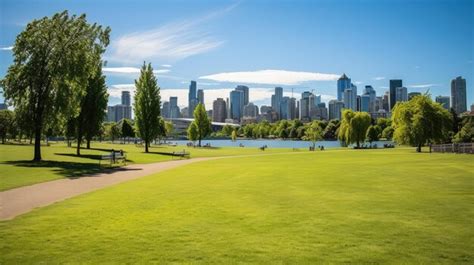 Premium AI Image | A photo of a city skyline backdrop with a park in ...