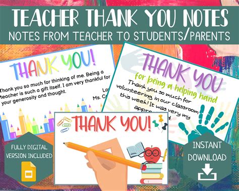 Editable Thank You Notes From Teacher Or Office Staff Type Or Hand