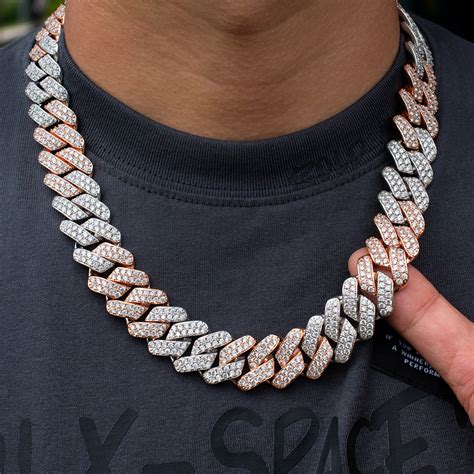 19mm Two Tone Diamond Cuban Link Chain In Rosewhite Gold Drmd Jewelry