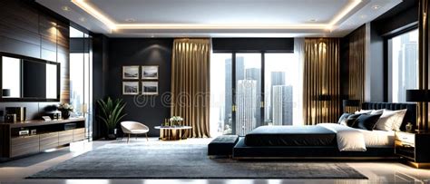 Luxury Hotel Room with Bed, Interior of a Bedroom Stock Illustration ...