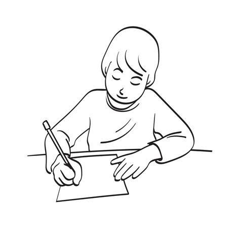 Child Writing Clipart Black And White