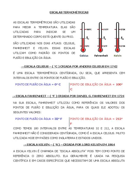 Qual Dessas Escalas Não É Utilizada Para Medir Temperatura - Principais Escalas Termométricas | PDF