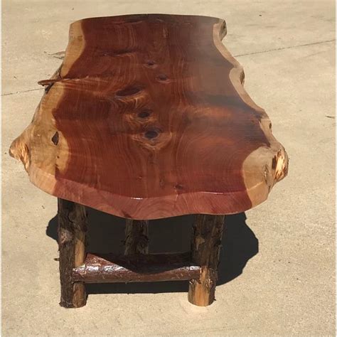 Vintage Live Edge Cedar Slab Coffee Table With Log Legs Chairish