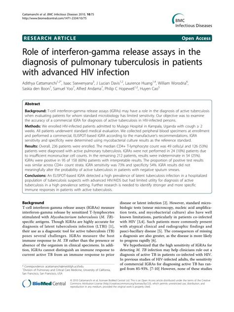 Pdf Role Of Interferon Gamma Release Assays In The Diagnosis Of