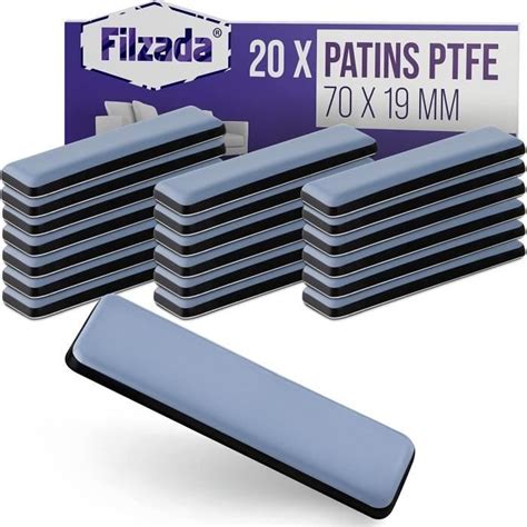 20X Patins Pour Meubles Téflon Auto Adhésifs 70 X 19 Mm Carré