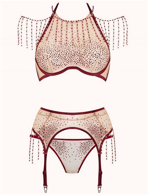 Agent Provocateur Sashah In Nude Tulle Burgundy Silk Adorned With