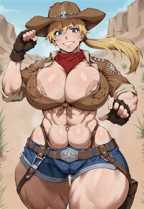 Rule 34 1girl Ai Generated Blonde Hair Cleavage Cow Girl Cowboy Hat Desert Female Holstered