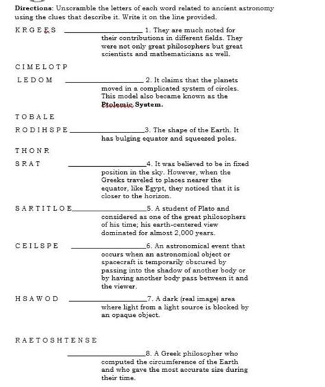 Directions Unscramble The Letters Of Each Word Related To Ancient