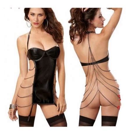 Mengma Sexy Lingerie Avec Cha Ne Sexy Nuisette De Soir E D Shabill Sm Pyjama Sous V Tement Noir