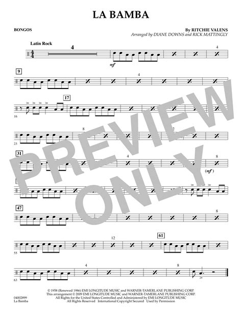 Diane Downs La Bamba Bongos Sheet Music Pdf Notes Chords Pop